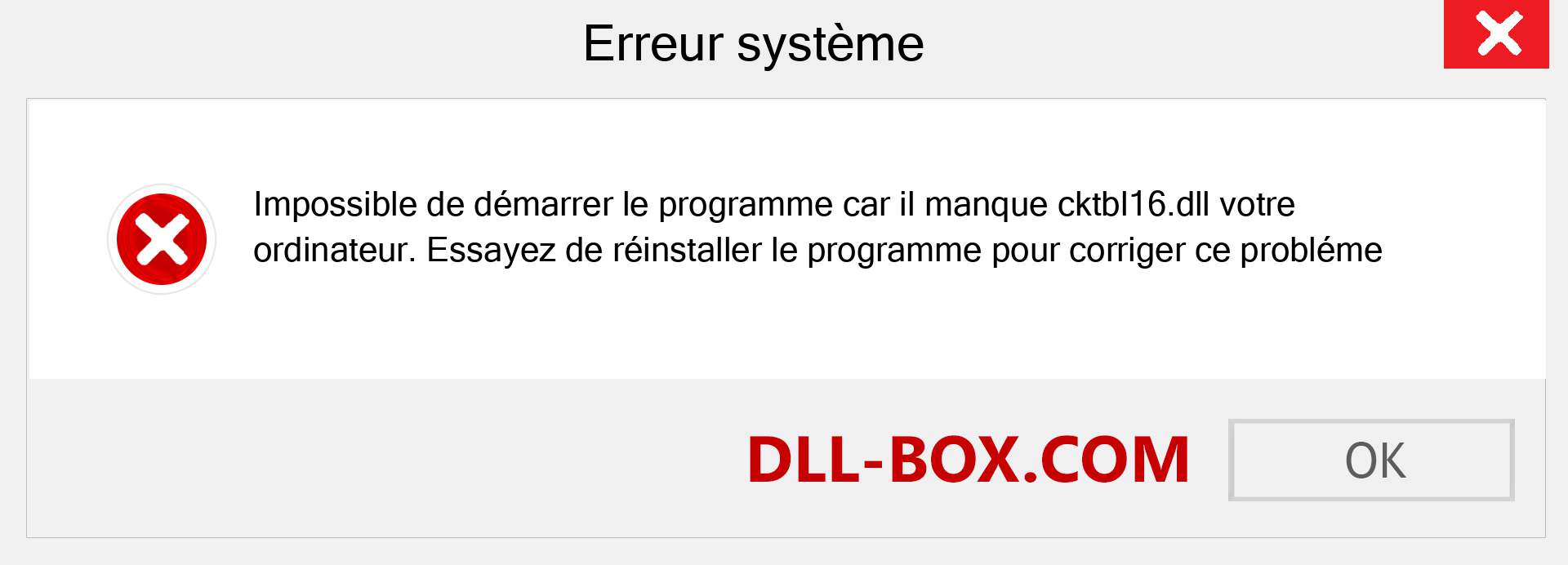 Le fichier cktbl16.dll est manquant ?. Télécharger pour Windows 7, 8, 10 - Correction de l'erreur manquante cktbl16 dll sur Windows, photos, images